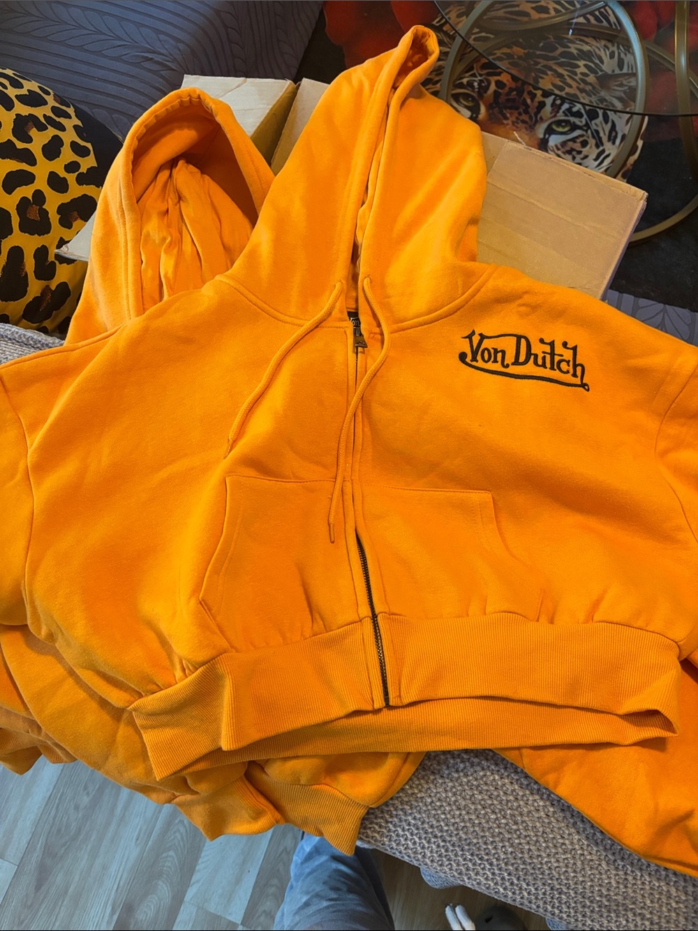 Von Dutch Orange Full-Zip Hoodie with Embroidered Logo
